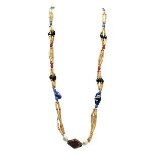 Handcrafted Multicolor Glass Bead Bamboo Necklace With Gold Accents